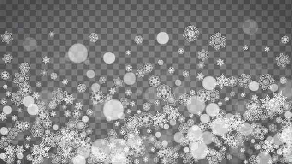 Copos Nieve Blizzard Sobre Fondo Gris Transparente Ventas Invierno Diseño — Vector de stock