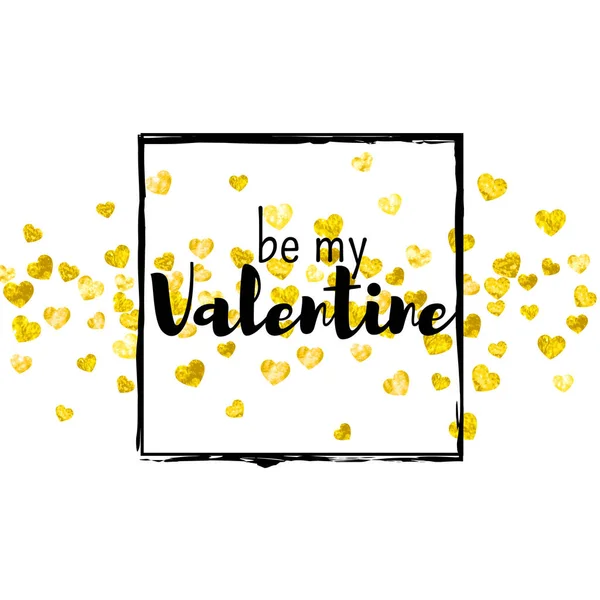 발렌틴 금빛빛나는 마음을 Vector Confetti Valentines Day Card Template 그림그리기 — 스톡 벡터