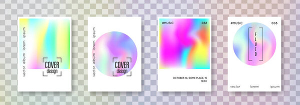 Geometric cover set. Abstract backgrounds. Spectrum geometric cover with gradient mesh 90s, 80s retro style. Iridescent graphic template for brochure, banner, wallpaper, mobile screen