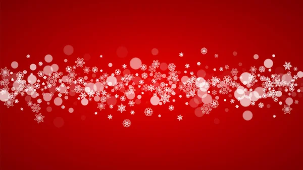 Jul Snöflingor Röd Bakgrund Jultomtens Färger Horisontell Jul Snöflingor Ram — Stock vektor