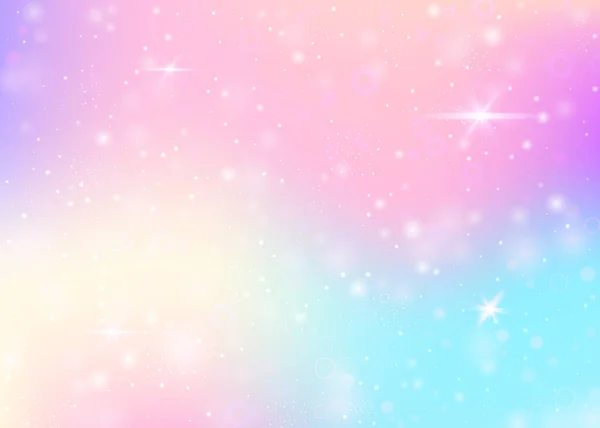 Gökkuşağı Örgülü Peri Arkaplanı Kawaii Evren Sancağının Prenses Renkleri Hologramla — Stok Vektör