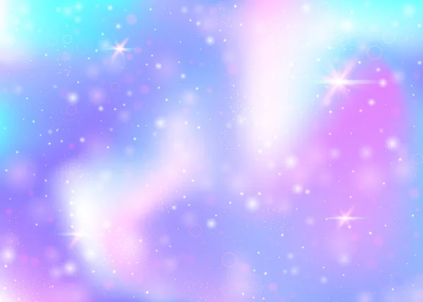虹のメッシュと妖精の背景 プリンセスカラーのカワイイ宇宙バナー ホログラムでファンタジーグラデーションの背景 魔法の輝きとホログラフィック妖精の背景 星とぼかし — ストックベクタ