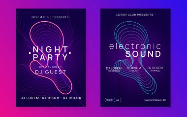 Neon DJ parti broşürü. Elektro dans müziği. Tekno trans. Elektro