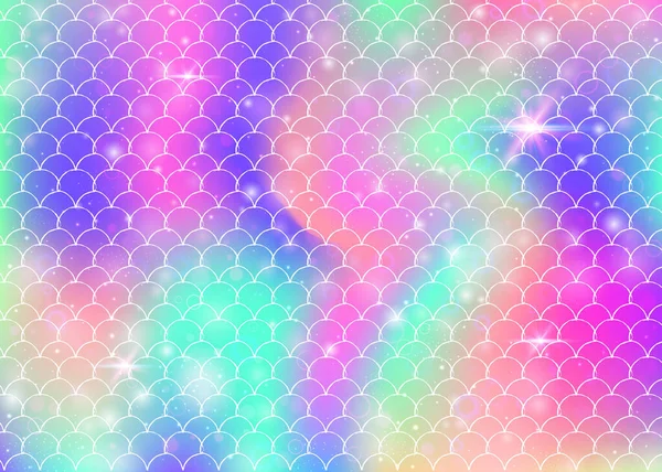 Rainbow scales background with kawaii mermaid princess pattern. — Stock Vector