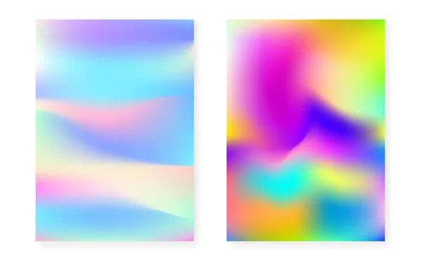 Conjunto de cubierta holográfica con fondo de gradiente holográfico. — Vector de stock