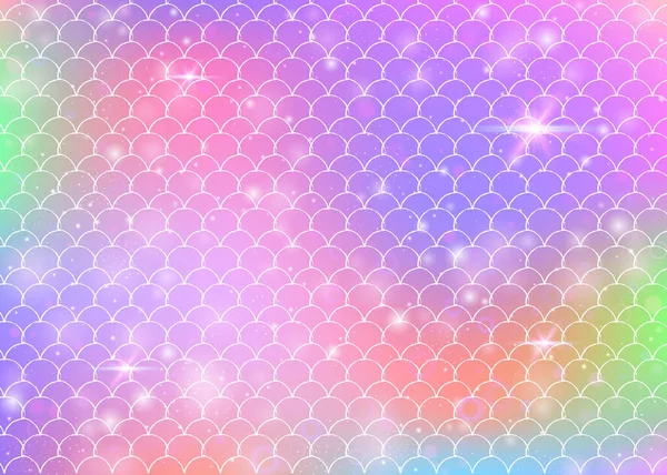 プリンセス人魚の背景とともにかわいい虹のスケールパターン. — ストックベクタ