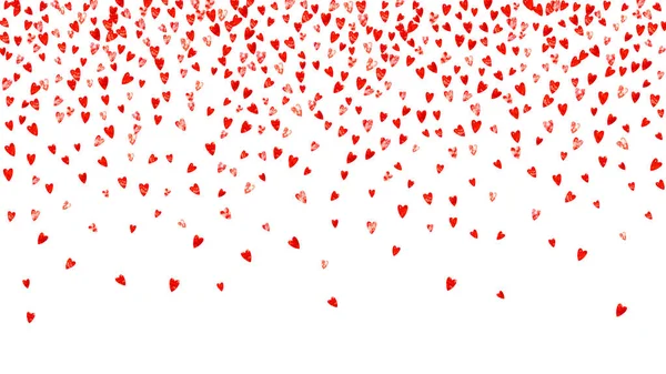 Kırmızı parıltılı sevgililer günü kalbi. 14 Şubat günü. Sevgililer günü kalp şablonu için vektör konfetisi. Grunge el çizimi dokusu. İlan için aşk teması, özel iş teklifi, tanıtım.