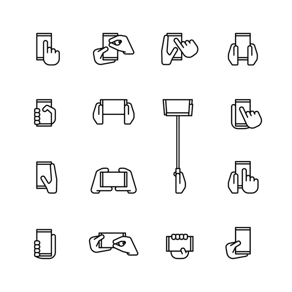 Vijftien vlakke stijl iconen van mobiele telefoons en smartphones geïsoleerd op — Stockvector