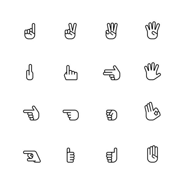 Dieciséis iconos de mano de estilo plano aislados sobre fondo blanco — Vector de stock