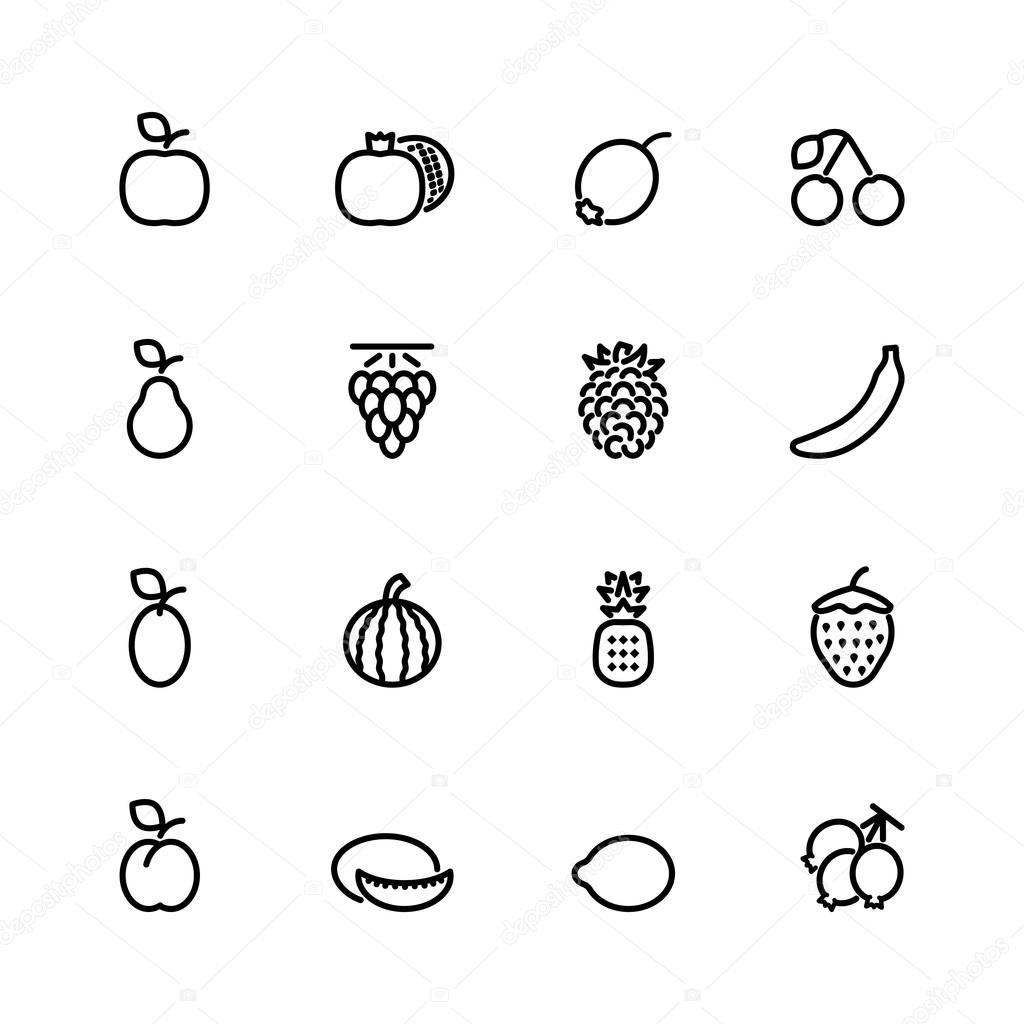 fresh fruit icon set