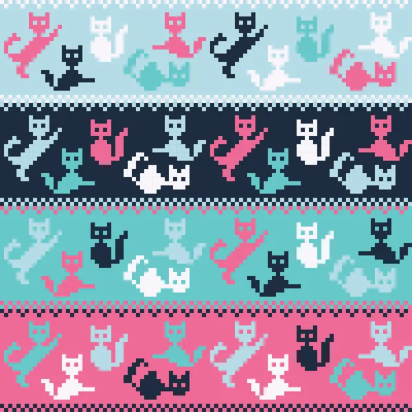 ピクセル猫とシームレスなベクトルの背景。印刷します。布のデザイン、壁紙. — ストックベクタ