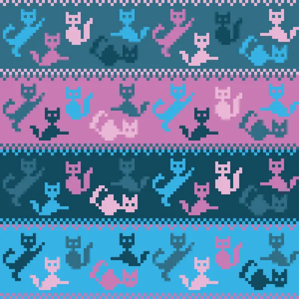 Fond vectoriel sans couture avec des chats pixel. Une empreinte. Conception de tissu, papier peint . — Image vectorielle