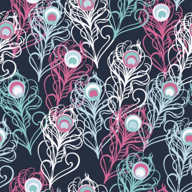 Tavus kuşu tüyleri ile etnik boho dikişsiz desen. Yazdırma. Arka planı tekrarlıyorum. Kumaş tasarımı, duvar kağıdı.