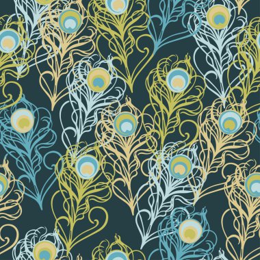 Tavus kuşu tüyleri ile etnik boho dikişsiz desen. Yazdırma. Arka planı tekrarlıyorum. Kumaş tasarımı, duvar kağıdı.