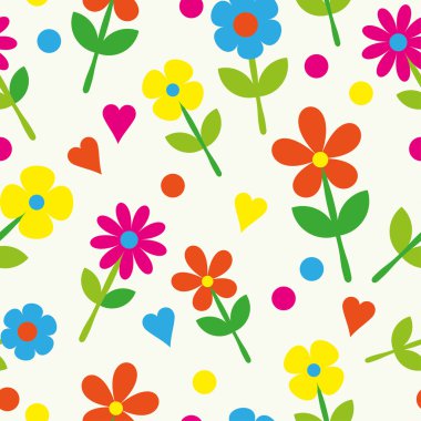 Dekoratif çiçekler ve polka noktaları ile Dikişsiz desen. Yazdırma. Kumaş tasarımı, duvar kağıdı.