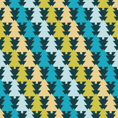 Dekoratif ağaçlar ile Dikişsiz Noel vektör arka plan. Yazdırma. Arka planı tekrarlıyorum. Kumaş tasarımı, duvar kağıdı.