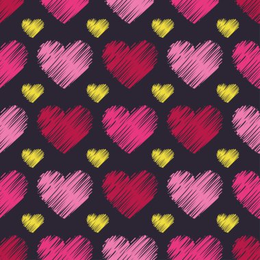 Sorunsuz vektör arka plan dekoratif yürekleri. Yazdırın. Kumaş tasarımı, duvar kağıdı.