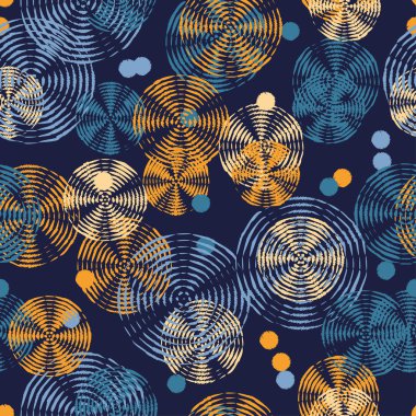 Halkalar ve polka noktalar ile Dikişsiz vektör dekoratif arka plan. Yazdırma. Kumaş tasarımı, duvar kağıdı.