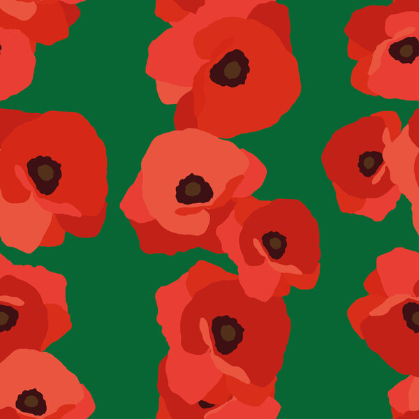 Seamless vector background with decorative red poppies. Print. Repeating background. Cloth design, wallpaper.