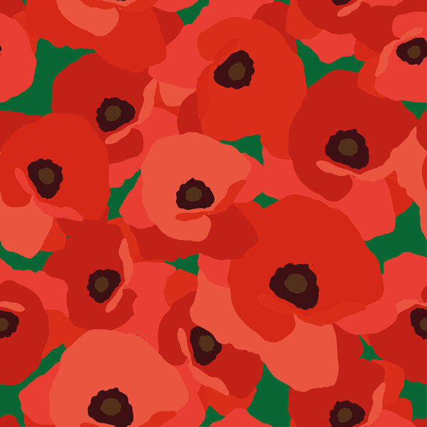 Seamless vector background with decorative red poppies. Print. Repeating background. Cloth design, wallpaper.