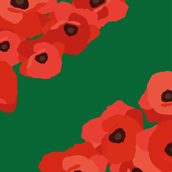 Greeting card with decorative red poppies. Poster. Vector illustration.