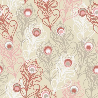 Dekoratif tavus kuşu tüyleri ile dikişsiz vektör arka plan. Kumaş tasarımı, duvar kağıdı.