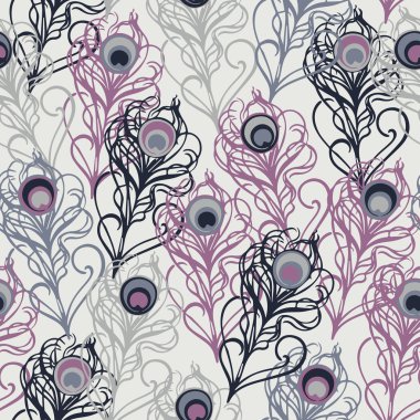 Dekoratif tavus kuşu tüyleri ile dikişsiz vektör arka plan. Kumaş tasarımı, duvar kağıdı.