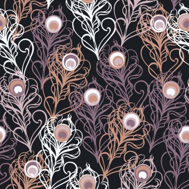 Dekoratif tavus kuşu tüyleri ile dikişsiz vektör arka plan. Kumaş tasarımı, duvar kağıdı.