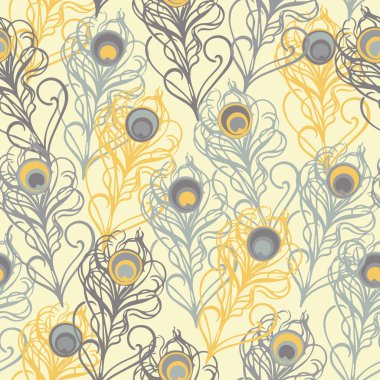 Dekoratif tavus kuşu tüyleri ile dikişsiz vektör arka plan. Kumaş tasarımı, duvar kağıdı.