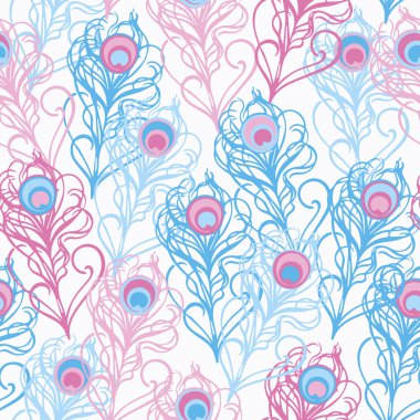 Dekoratif tavus kuşu tüyleri ile dikişsiz vektör arka plan. Kumaş tasarımı, duvar kağıdı.