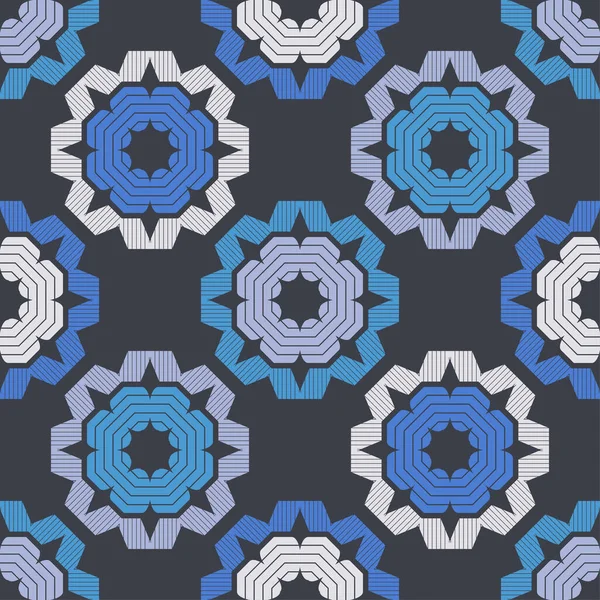 Mosaik Mit Geometrischen Formen Nahtloses Muster Ausführung Mit Manueller Schraffur — Stockvektor