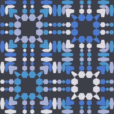 Geometrik şekilli mozaik. Kusursuz desen. Elle kumandalı tasarım. Tekstil. Etnik boho süsü. Web tasarımı veya yazdırma için vektör illüstrasyonu.