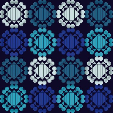 Geometrik şekilli mozaik. Kusursuz desen. Elle kumandalı tasarım. Tekstil. Etnik boho süsü. Web tasarımı veya yazdırma için vektör illüstrasyonu.