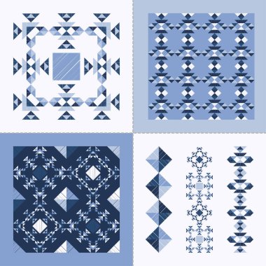 Bir takım pürüzsüz desenler, çizgiler ve süsler. Aztek elementleri. Elle kumandalı tasarım. Tekstil. Etnik boho süsü. Web tasarımı veya yazdırma için vektör illüstrasyonu.