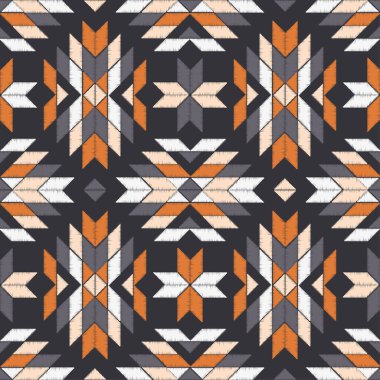 Aztek elementleri. Kusursuz desen. Elle kumandalı tasarım. Tekstil. Etnik boho süsü. Web tasarımı veya yazdırma için vektör illüstrasyonu.