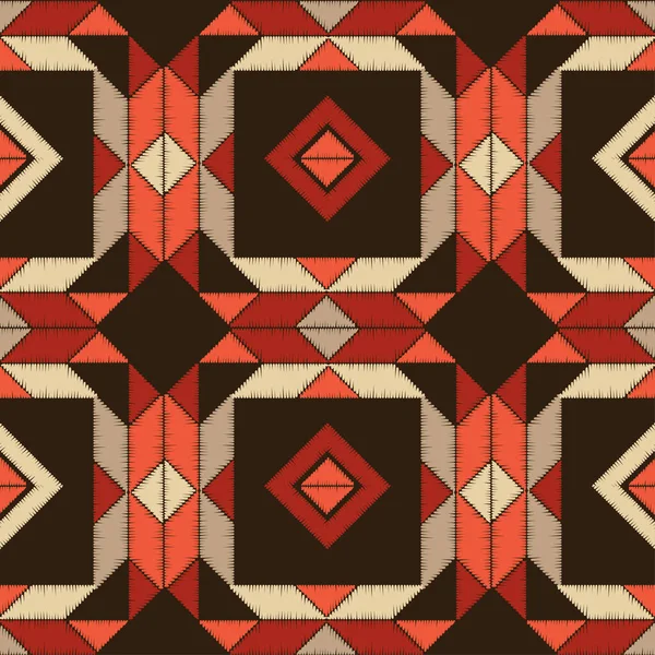 Aztekiska Element Sömlöst Mönster Design Med Manuell Kläckning Textil Etnisk — Stock vektor
