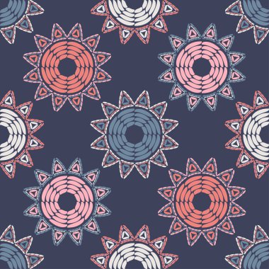 Geometrik şekilli mozaik. Kusursuz desen. Elle kumandalı tasarım. Tekstil. Etnik boho süsü. Web tasarımı veya yazdırma için vektör illüstrasyonu.