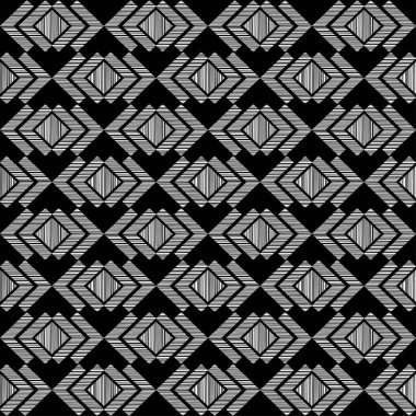 Geometrik şekilli mozaik. Siyah ve beyaz. Kusursuz desen. Darbelerin tasarımı. Tekstil. Etnik boho süsü. Web tasarımı veya yazdırma için vektör illüstrasyonu.