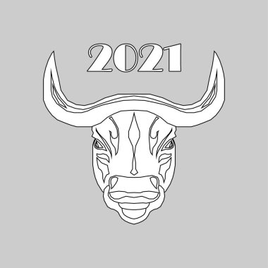 2021 Çin Yeni Yılı. Dekoratif öküz kafası. Çokgen. Web tasarımı veya yazdırma için vektör illüstrasyonu.