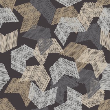 Geometrik şekilli mozaik. Kusursuz desen. Elle kumandalı tasarım. Tekstil. Etnik boho süsü. Web tasarımı veya yazdırma için vektör illüstrasyonu.