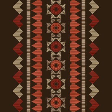 Sınır. Geometrik şekilli mozaik. Kusursuz desen. Elle kumandalı tasarım. Tekstil. Etnik boho süsü. Web tasarımı veya yazdırma için vektör illüstrasyonu.