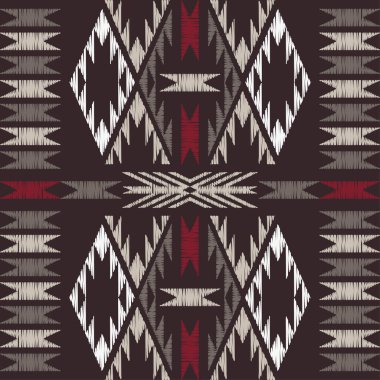 Meksika ekose kumaşı. Kusursuz desen. Kumaş üzerine nakış. Tekstil. Etnik boho süsü. Web tasarımı veya yazdırma için vektör illüstrasyonu.