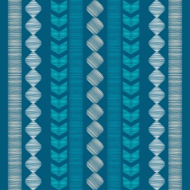 Kumaş üzerine nakış. Boho dokusu. Kusursuz desen. Elle kumandalı tasarım. Tekstil. Web tasarımı veya yazdırma için vektör illüstrasyonu.