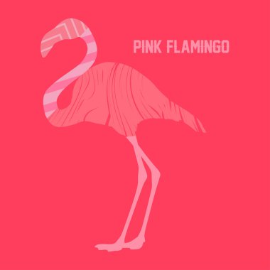 Pembe arka planda flamingo. Afrikalı ve Asyalı kuş. Web tasarımı veya yazdırma için vektör illüstrasyonu.