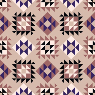 Aztek elementleri. Üçgenlerden yapılmış şekiller. Boho dokusu. Kusursuz desen. Tekstil. Web tasarımı veya yazdırma için vektör illüstrasyonu.