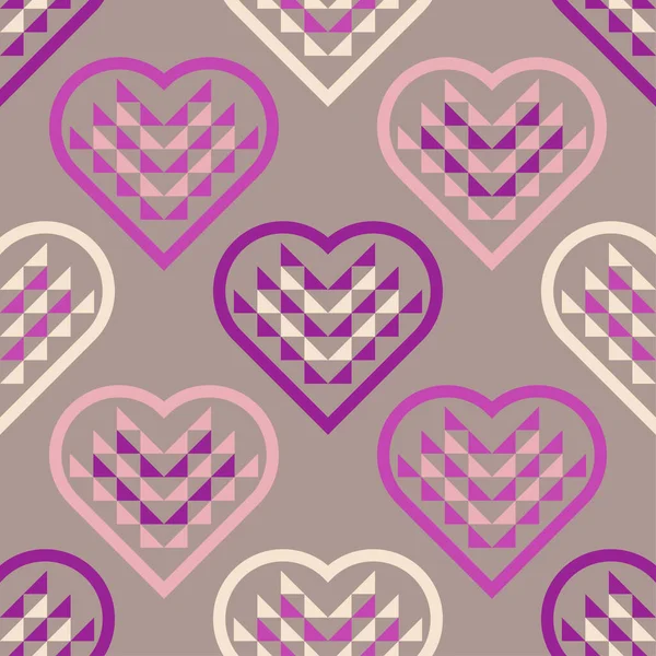 Herzen Aus Dreiecken Valentinstag Nahtloser Hintergrund Grußkarte Vorhanden Vektor Illustration — Stockvektor