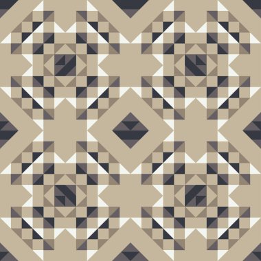 Üçgenlerden yapılmış şekiller. Aztek elementleri. Boho dokusu. Kusursuz desen. Elle kumandalı tasarım. Tekstil. Web tasarımı veya yazdırma için vektör illüstrasyonu.