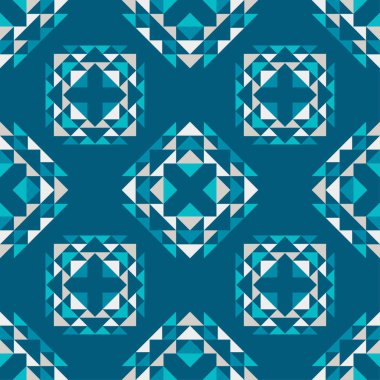 Üçgenlerden yapılmış şekiller. Aztek elementleri. Boho dokusu. Kusursuz desen. Elle kumandalı tasarım. Tekstil. Web tasarımı veya yazdırma için vektör illüstrasyonu.