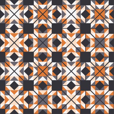 Üçgenlerden yapılmış şekiller. Aztek elementleri. Boho dokusu. Kusursuz desen. Elle kumandalı tasarım. Tekstil. Web tasarımı veya yazdırma için vektör illüstrasyonu.