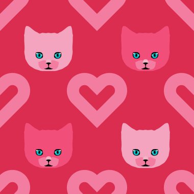 Kedi yavrusu ve kalplerle kusursuz bir geçmişi var. Sevgililer Günü. Web tasarımı veya yazdırma için vektör illüstrasyonu.